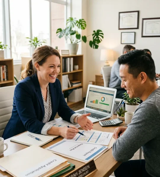Credit specialist coaching a client on better credit