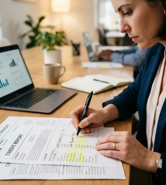 Specialist reviewing a credit report for errors