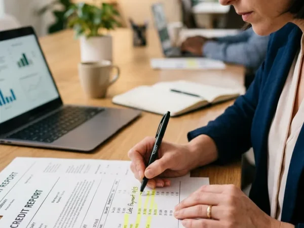 Specialist reviewing a credit report for errors