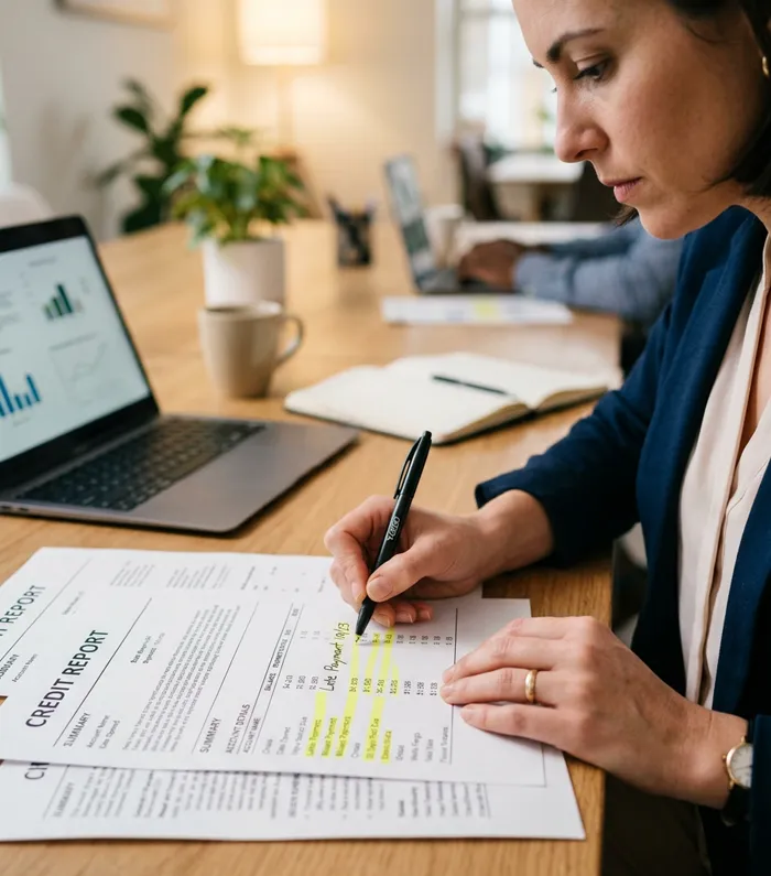 Specialist reviewing a credit report for errors